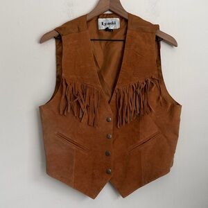 Learsi brown Genuine Leather Fringe Vintage Vest L